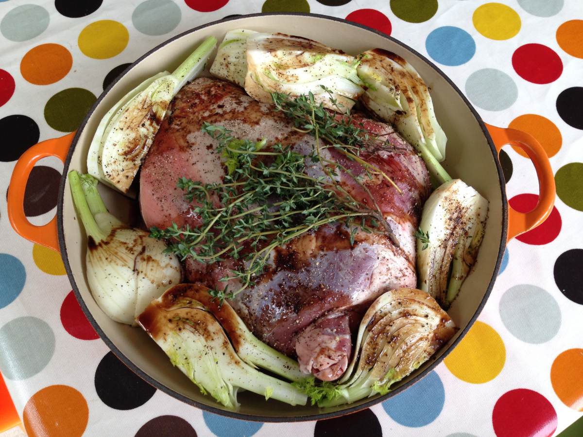 Slow roast lamb with fennel and herbs