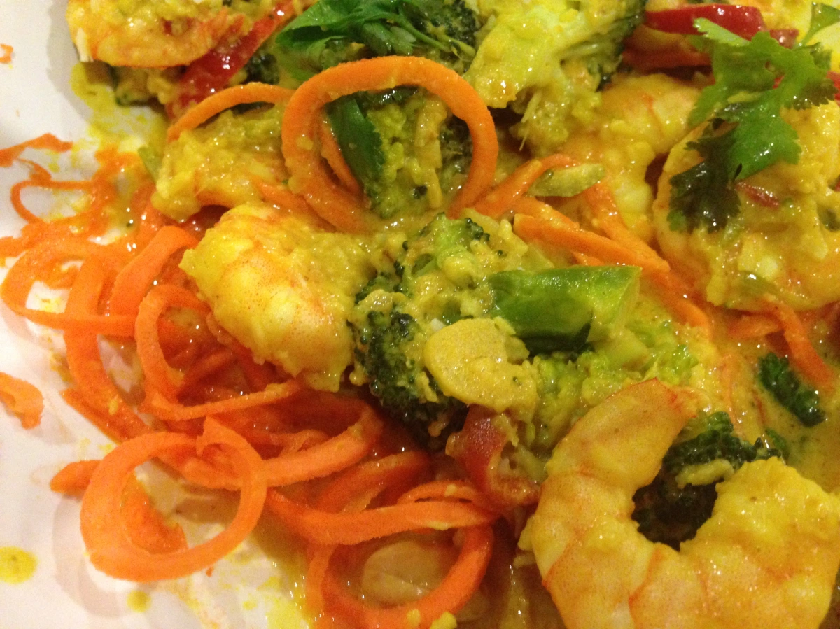 Thai prawn curry with carrot noodles