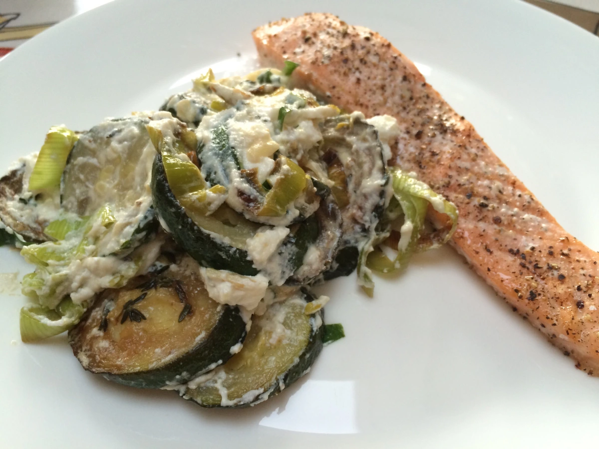 Courgettes with ricotta and wild garlic