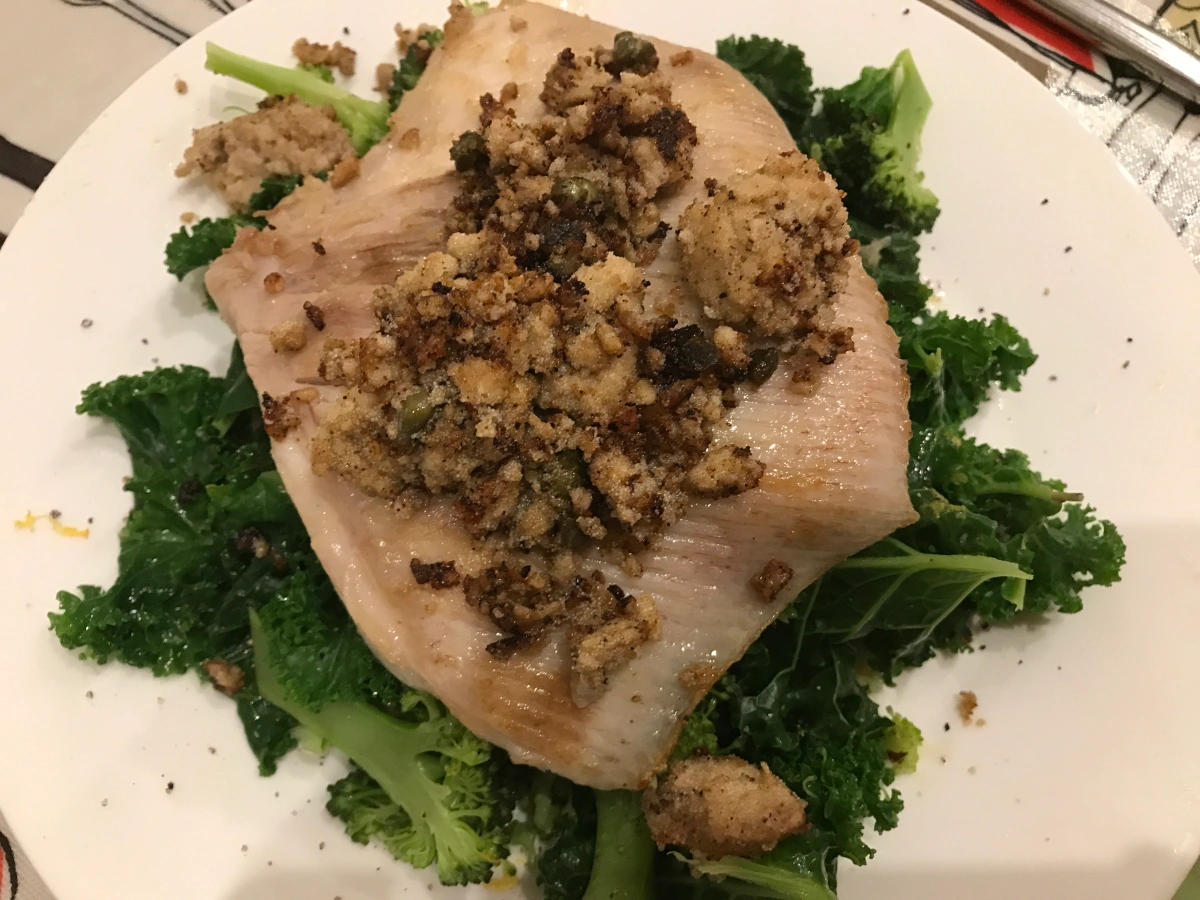 Pan-fried skate with capers and cod roe